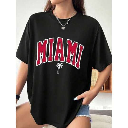 Camiseta Overside Feminina Miami 100% Algodão Corte Reto Casual Passeio e Diversão