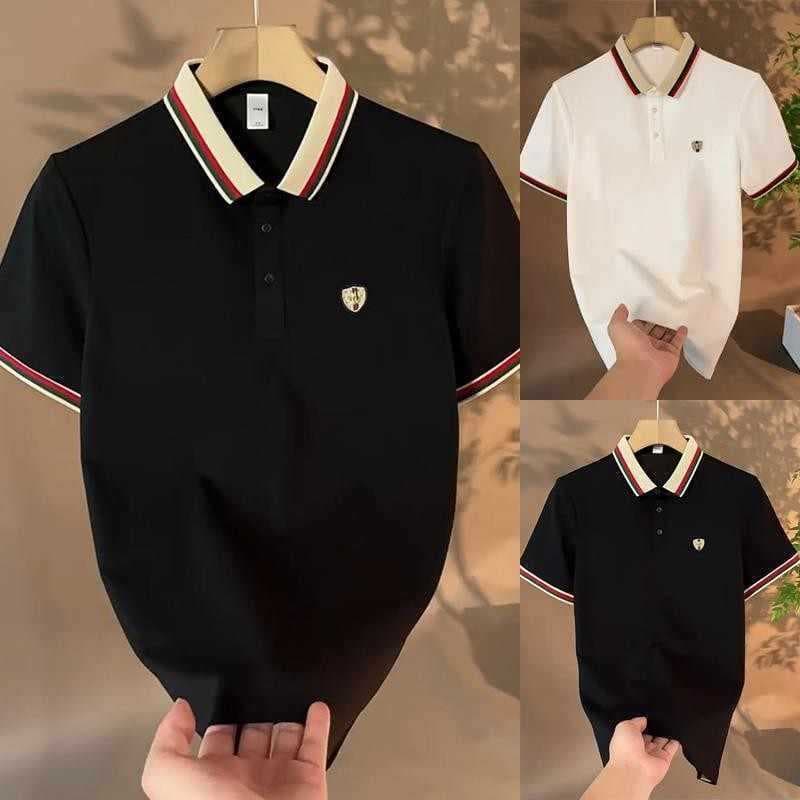 Nova Camisa Polo Bloqueada Colorida De Lapela De Verão De Manga Curta , Camiseta casual Masculina Simples , Leve , Luxuo