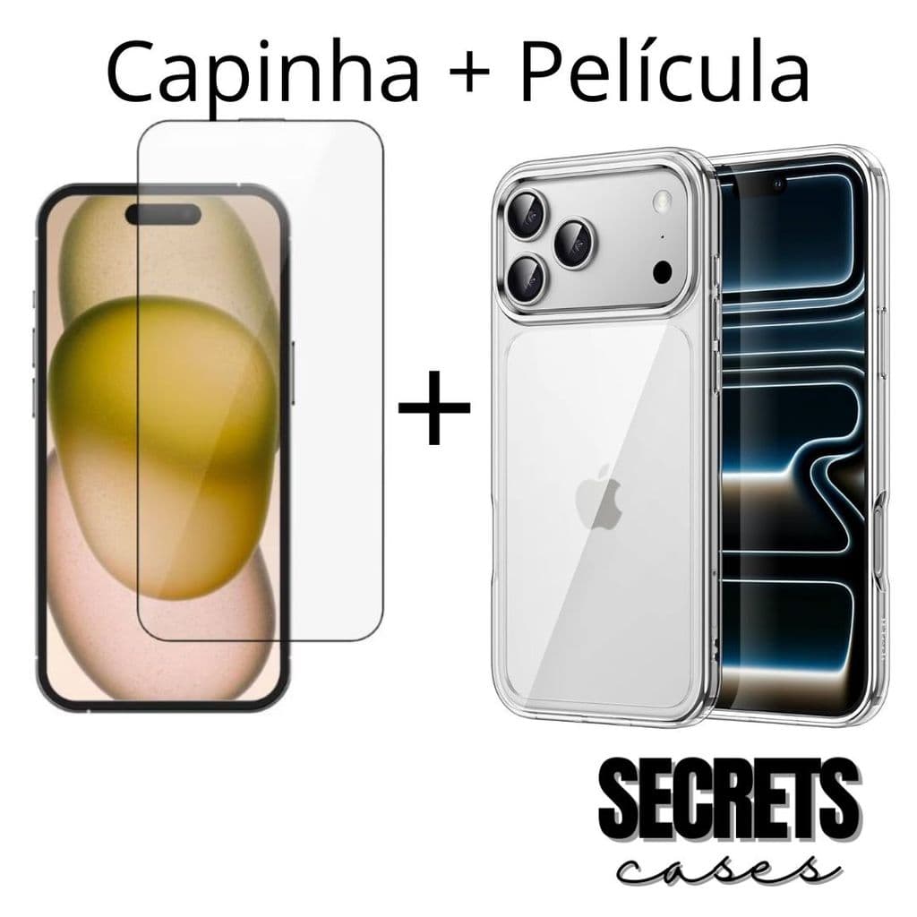 Kit Capa Transparente Anti-Shock Para iPhone 17 Pro + Película 3D Vidro Frontal