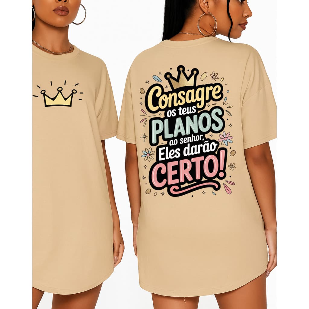 Camiseta T-shirt  Oversized Unissex Estampa Casual 100%  Algodão Religioso Consagre Teus Planos