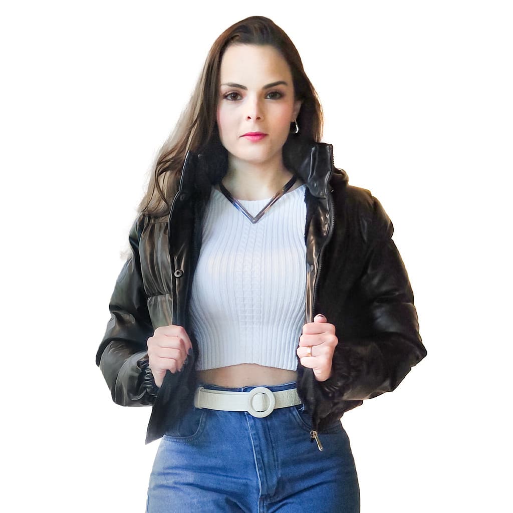 Jaqueta Puffer Feminina Couro Forrada Bobojaco Blusa de Frio