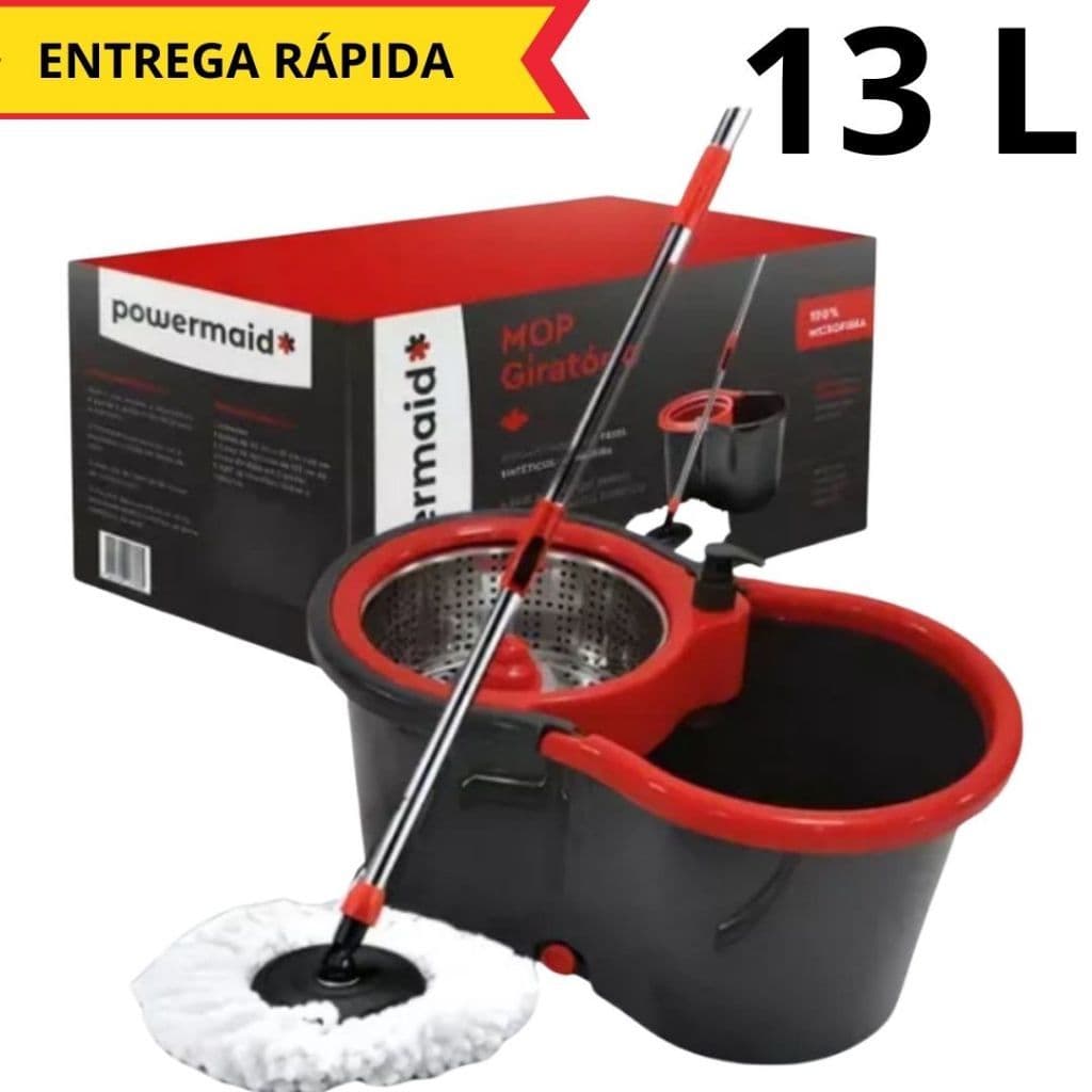 Mop Pró Giratorio Balde Inox 13 L + 1 Refil Limpeza Faxina Facil Rapida Casa