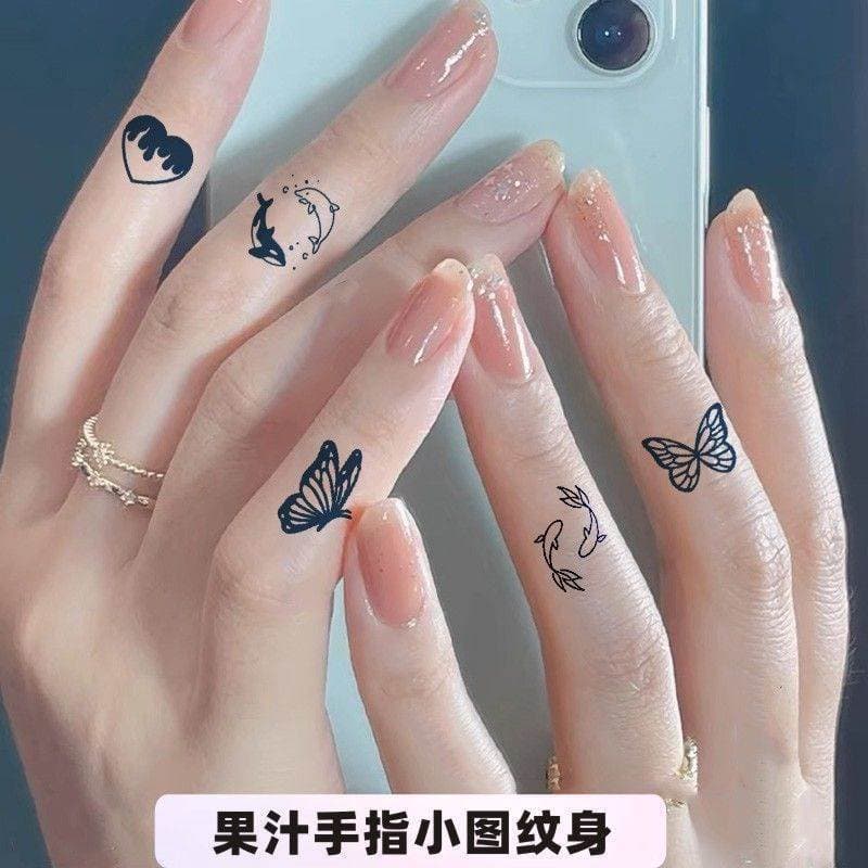 Dedo borboleta tatuagem de ervas adesivo pequeno padrão feminino à prova dwaterproof água duradoura grama Semi-permanent