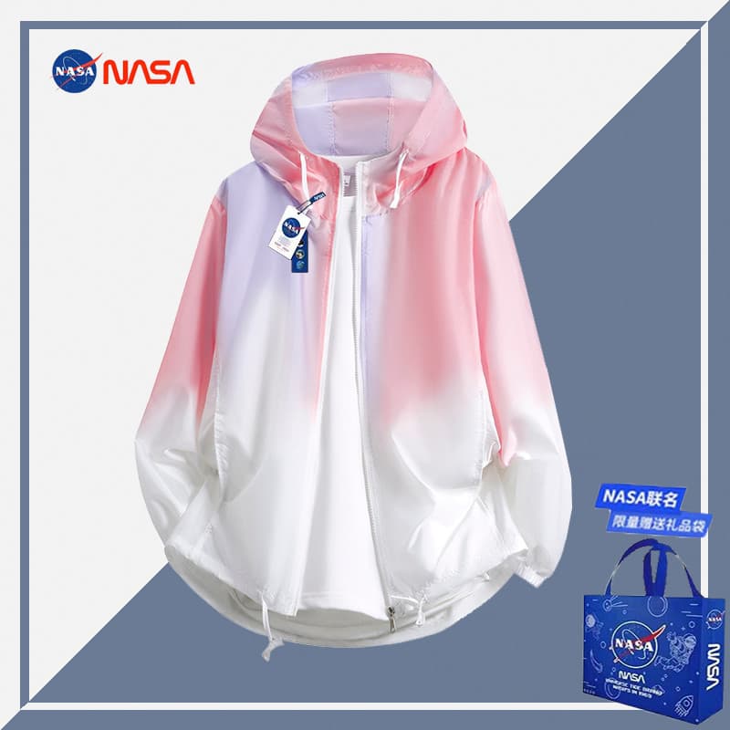 NASA Oficial Co-Branded Gradiente Cor Protetor Solar Roupas Homens Verão Estilo Fino Protetor Solar de Seda Gelo Roupas