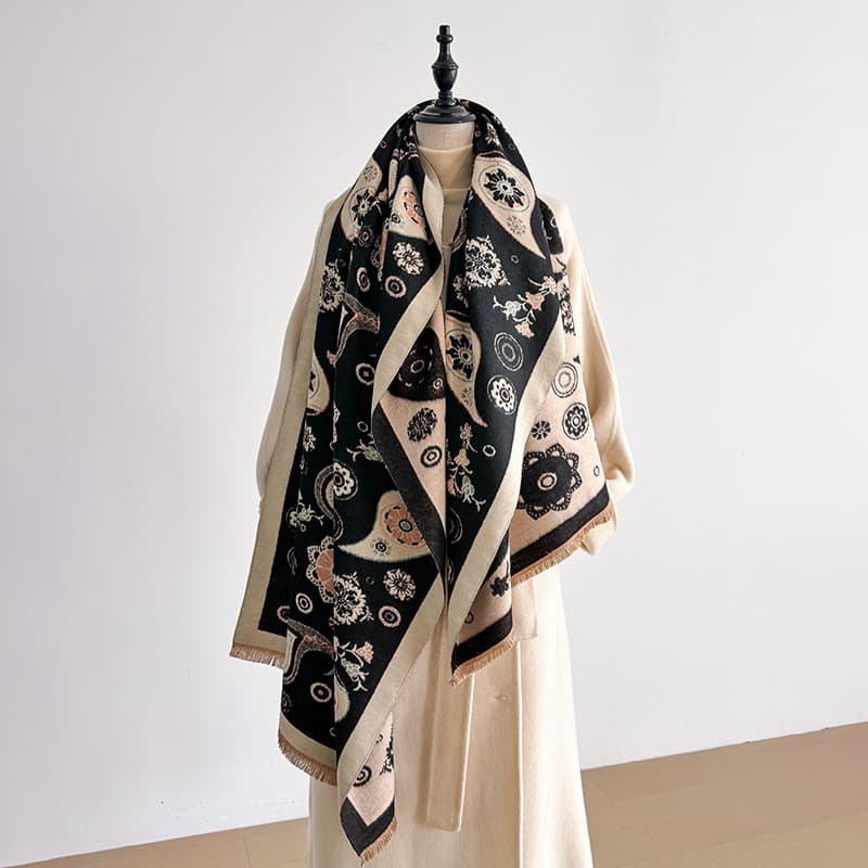 [Nova chegada] Retro étnico fruta flor arte longo xale imitação de caxemira cachecol quente Jacquard