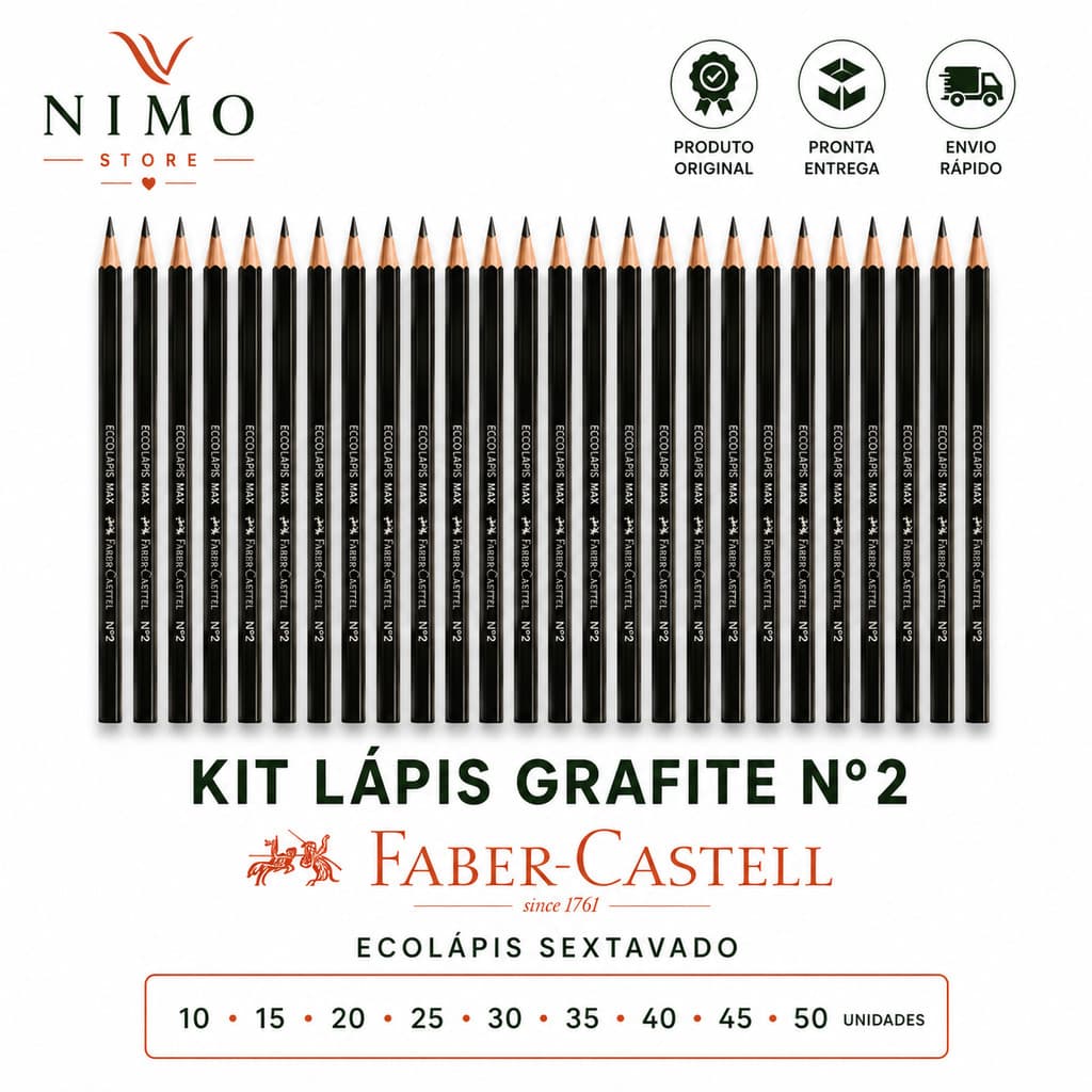 Lápis Grafite Nº 2 Preto Faber-Castell Sextavado Ecolápis - Kit 10/15/20/25/30/35/40/45/50