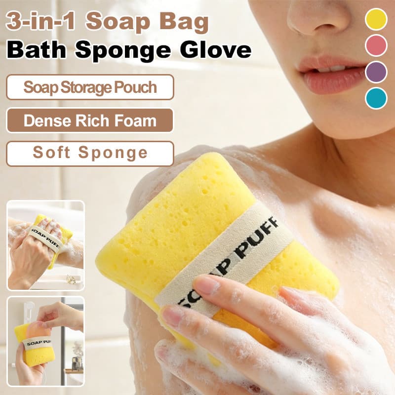 [Organização Prática] 3 In 1 Soap Saver Pouch Mesh Bath Loofah Foam Exfoliating Organizer/Saboneteira/Saco De Sabão