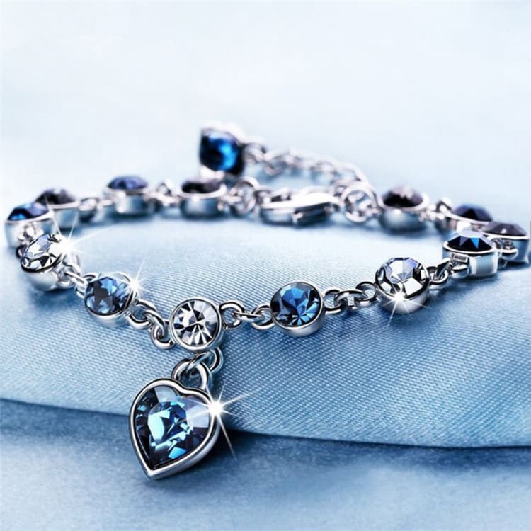Europeu americano moda oceano coração pêssego coração pulseira diamante feminino cristal austríaco mão jóias