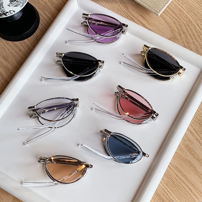 Óculos de sol de Metal dobrável, armação pequena, leve, Oval, 2026, novo estilo, retrô, feminino, protetor solar, uv400