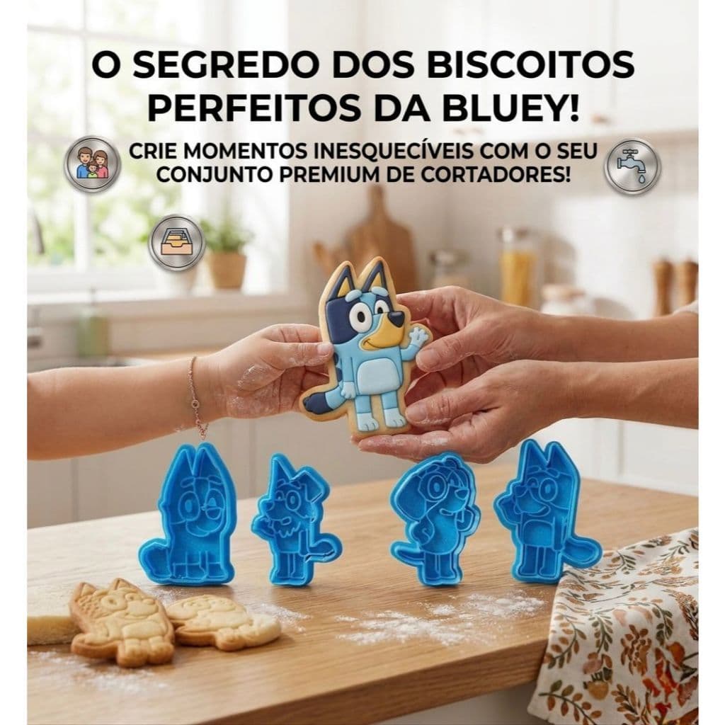 kit de Cortadores de Biscoito e Massinha Inspirado na Bluey Conjunto com 5 cortadores diferentes