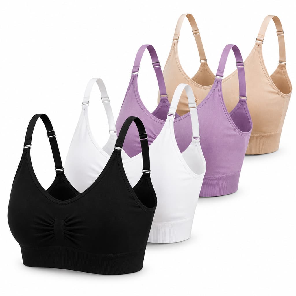 Kit com 4 Tops Sutiã Feminino Sem Costura Alça Fina Canelado com Bojo Removível