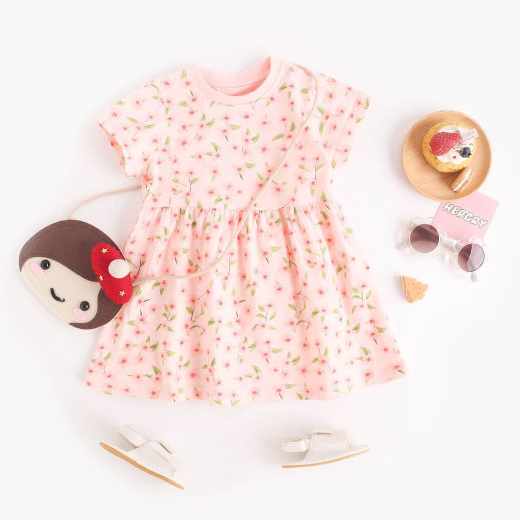 Bebê menina crianças vestido de princesa bonito rosa Floral vestido de manga curta adequado para passeios lazer férias v