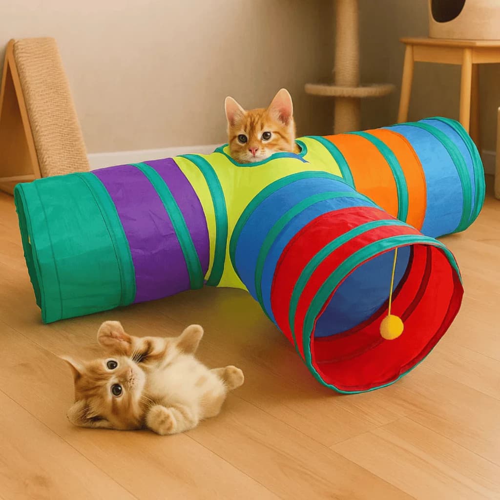 Túnel Pet Dobrável Casinha Gato Brinquedo Interativo Bolinhas Coloridas Antiestresse Refúgio Habitat