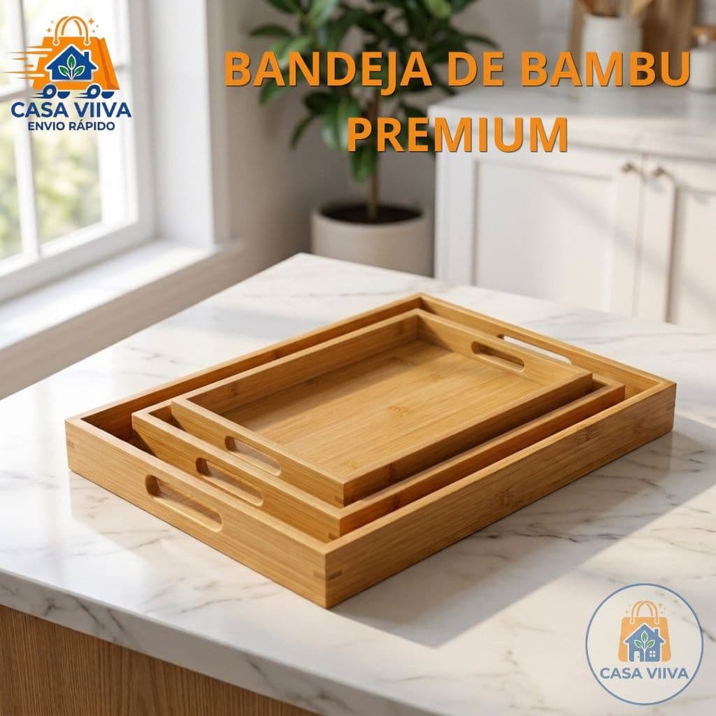 Bandeja de Bambu com Alça Retangular Multiuso Petisqueira Kit Servir Café da Manhã Chá Decorativa Organizadora P M G