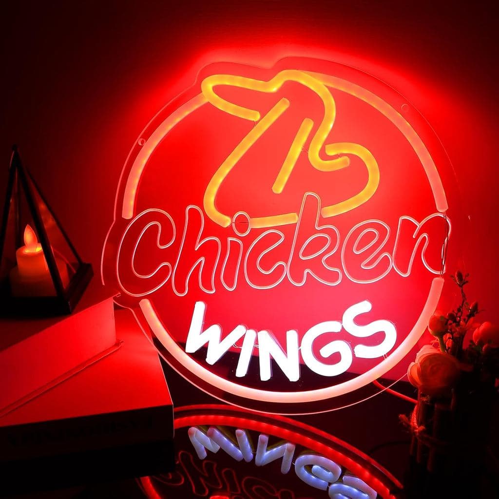 Letreiro de Neon Asas de Frango, Letreiro LED Asas de Frango Fritas, Luz LED Asas, Luz para Restaurante, Decoração para