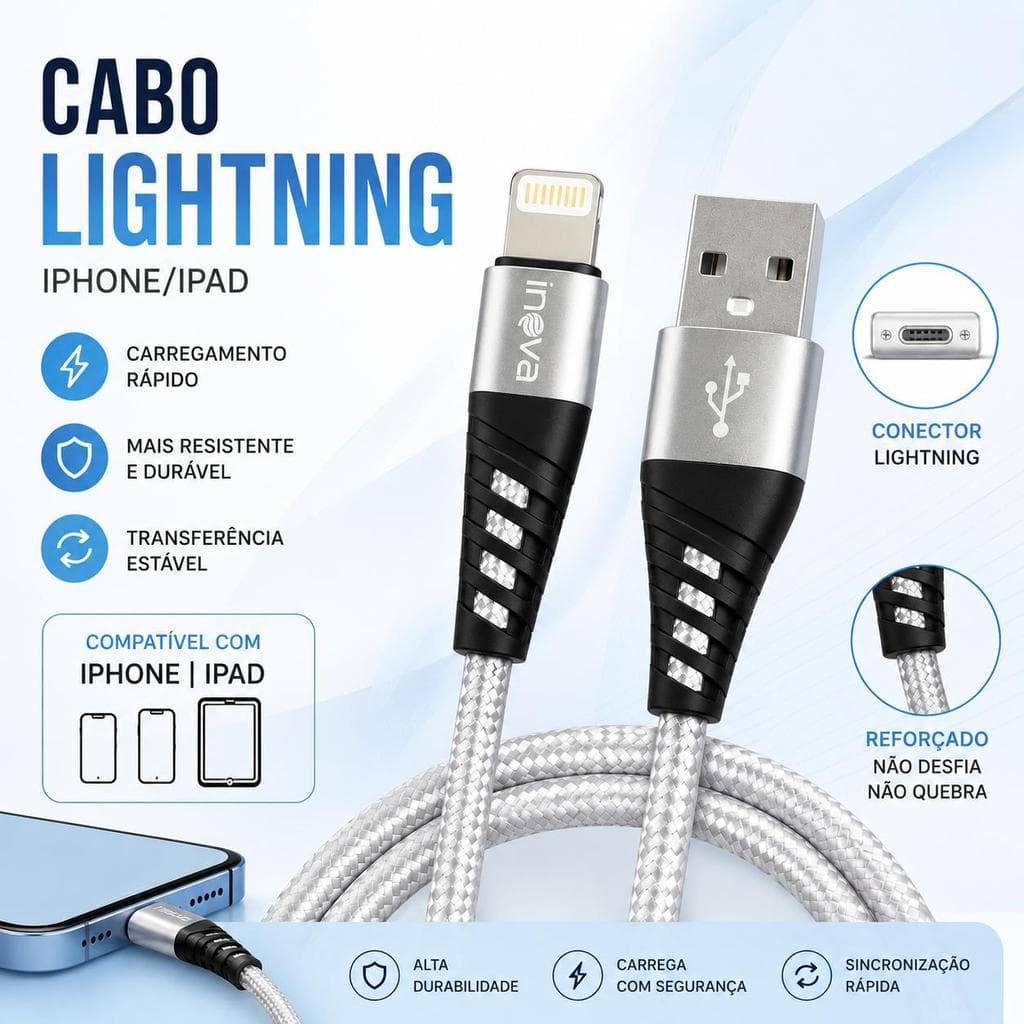 Cabo Turbo USB Lightning 4.6 Resistente Rápido para iOS 6 ao 14 Pro Max