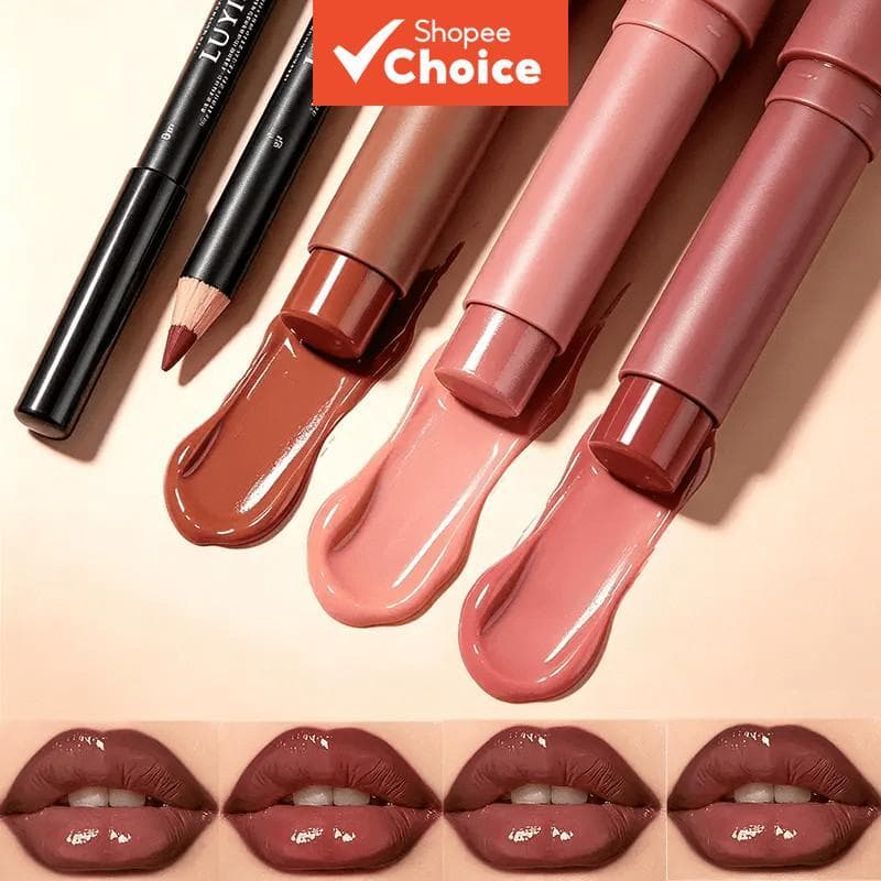 Conjunto 2 peças de delineador labial fosco e batom nude hidratante, lápis labial à prova d’água de longa duração e não