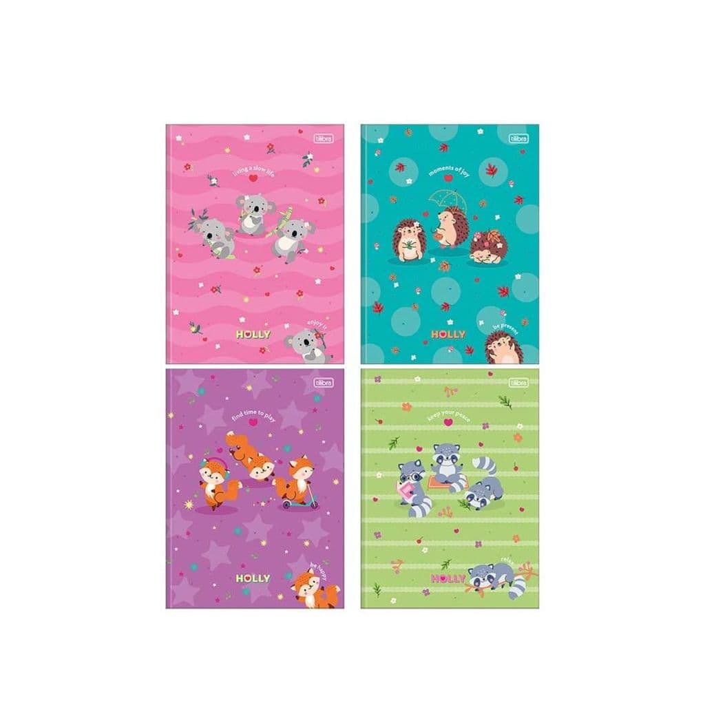 CADERNO BROCHURÃO CAPA DURA 80 FOLHAS LINHA HOLLY TILIBRA BICHINHOS FOFOS + ADESIVOS PERSONALISADOS