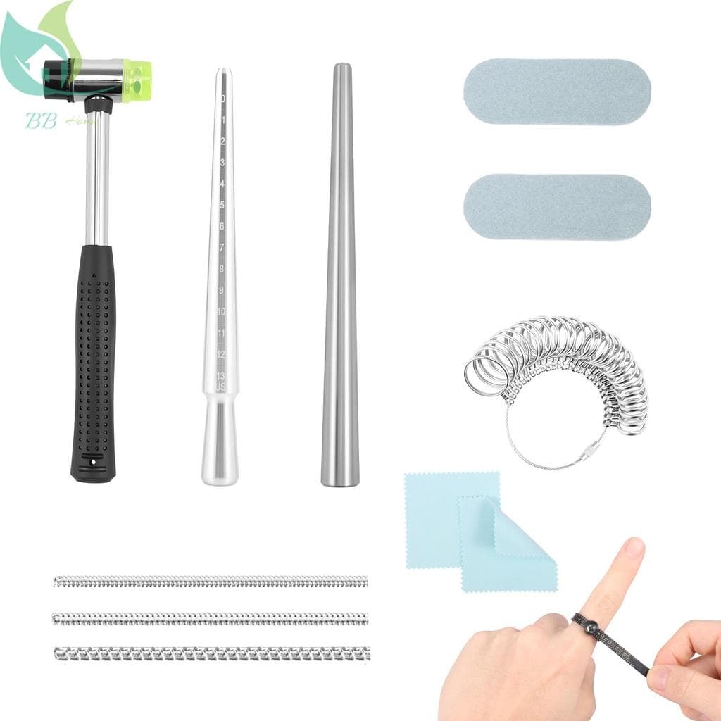 12pçs Ferramenta De Medição De Tamanho De Anel , Kit Completo De Reparo Mandril Com Malho De Joias SHOPQJC8025