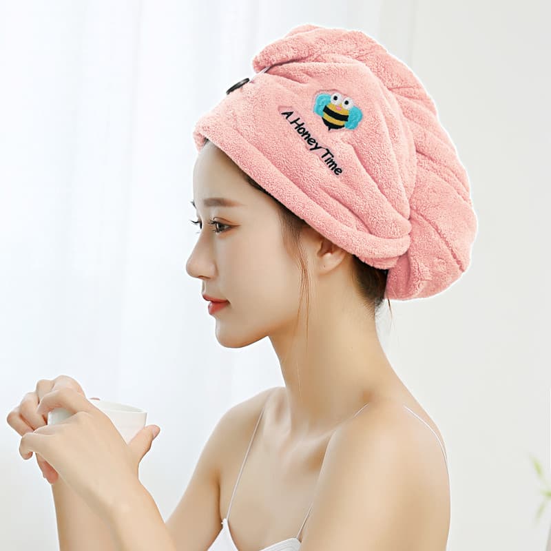 Touca de secagem de cabelo de lã Coral grossa feminina Super absorvente de secagem rápida touca de banho lenço de desenh