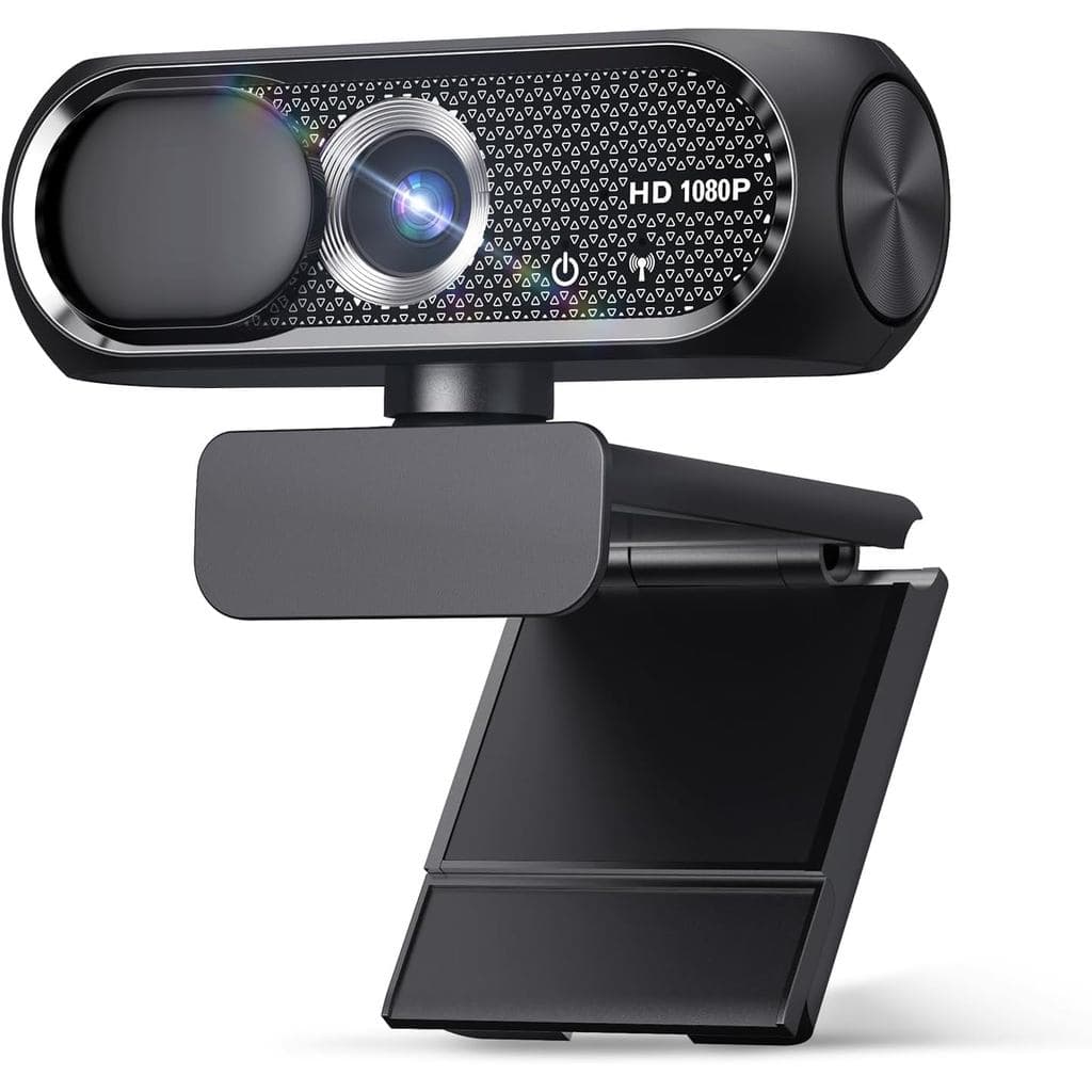 Webcam HD 1080P com Microfone, Cancelamento de Ruído, Tampa de Privacidade, Lente Grande Angular, Correção Automática de