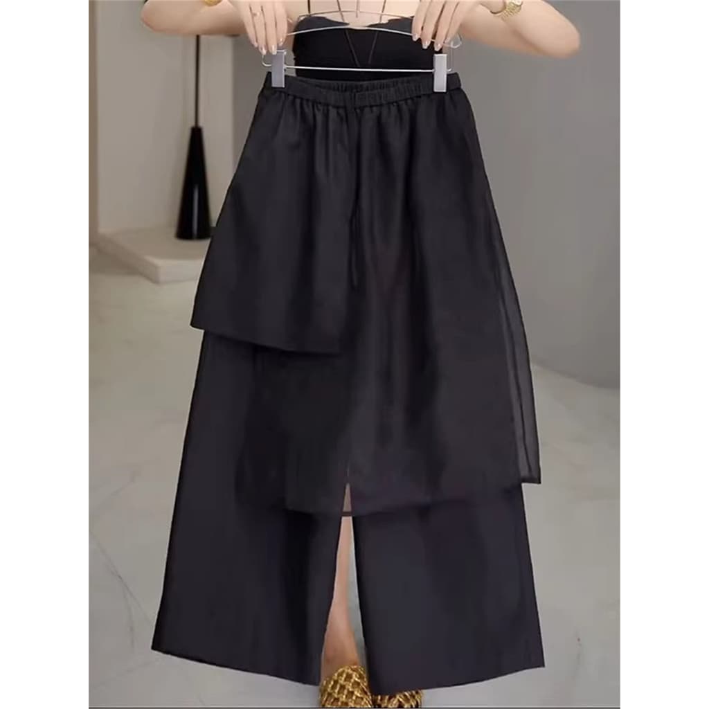 Shenzhen óleo do sul preto gaze costura bunda cortina calças casuais mulheres verão estilo fino mais magro olhar pequeno