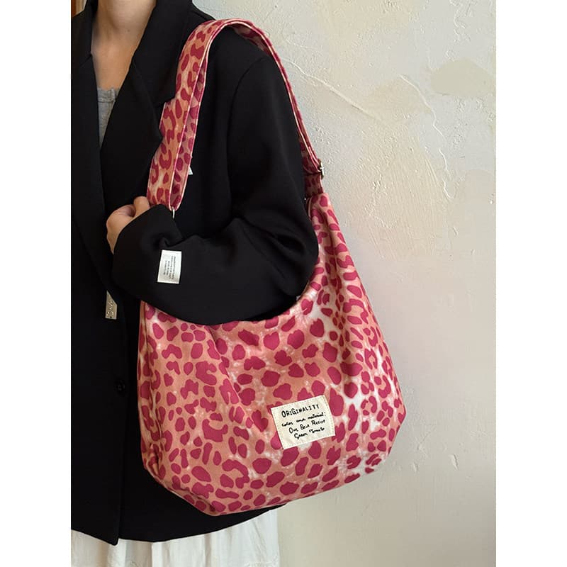 bolsa feminina Bolsa 2026 novo estilo na moda Retro leopardo impressão bolsa de lona grande capacidade listrado ombro sa