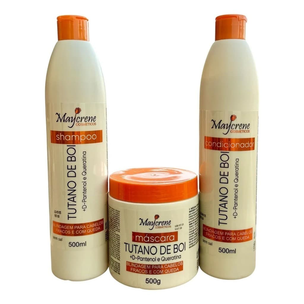 Kit Tratamento Capilar Tutano de Boi + D-Pantenol e Queratina Maycrene Blindagem para Cabelos Fracos