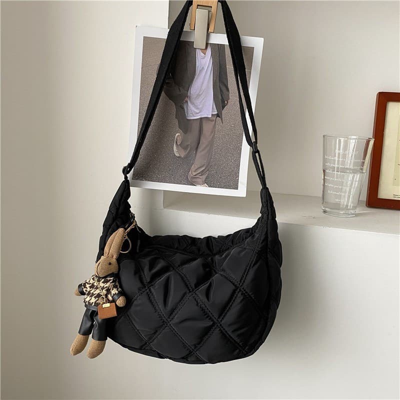 Bolsa de veludo com padrão de diamante para mulheres, bolsa transversal moderna e elegante, bolsa de grande capacidade,