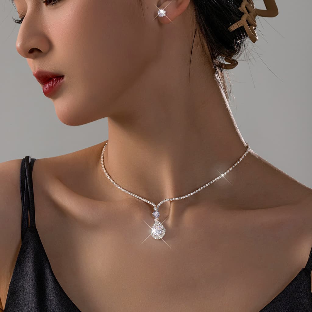 Conjunto requintado de colar com garra, gota d'água, duas peças, conjunto de joias femininas para noivas à noite