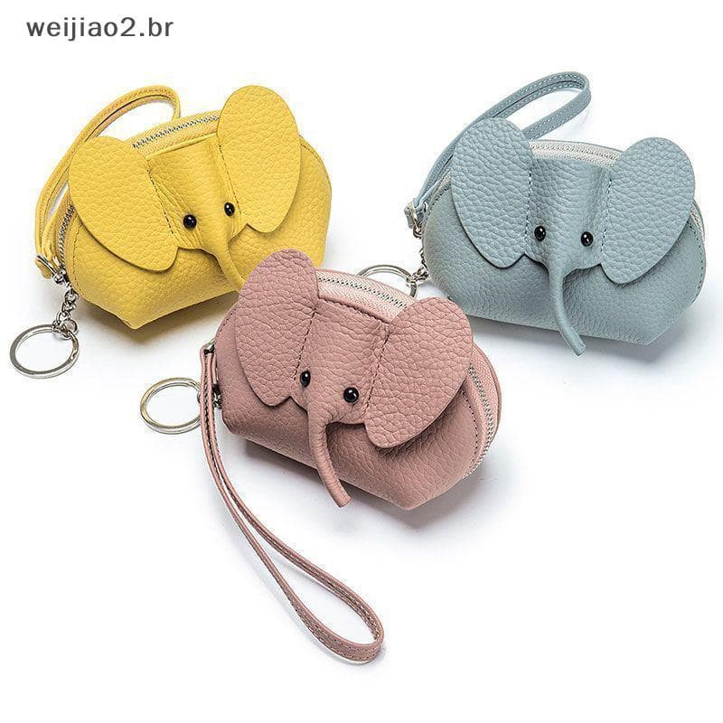 weijiao2 . BR Bolsa De Moedas De Elefante De Couro PU Porta Cartão Feminino Animal Fofa Pingente Para Uso Diário E Viage