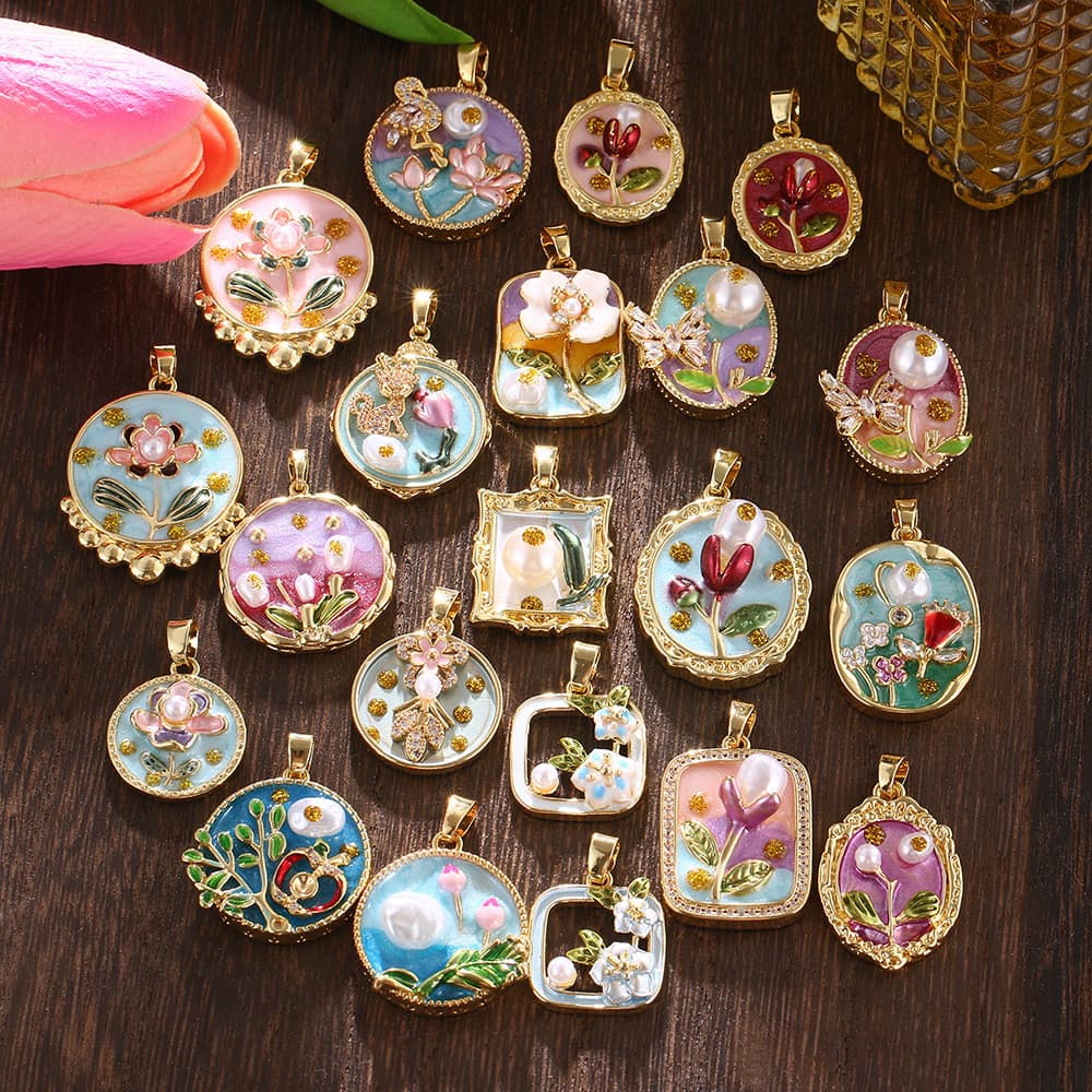 Venda quente flor pintada gotejamento esmalte fivela Universal colar elegante All-Match High-End luz luxo diy pingente