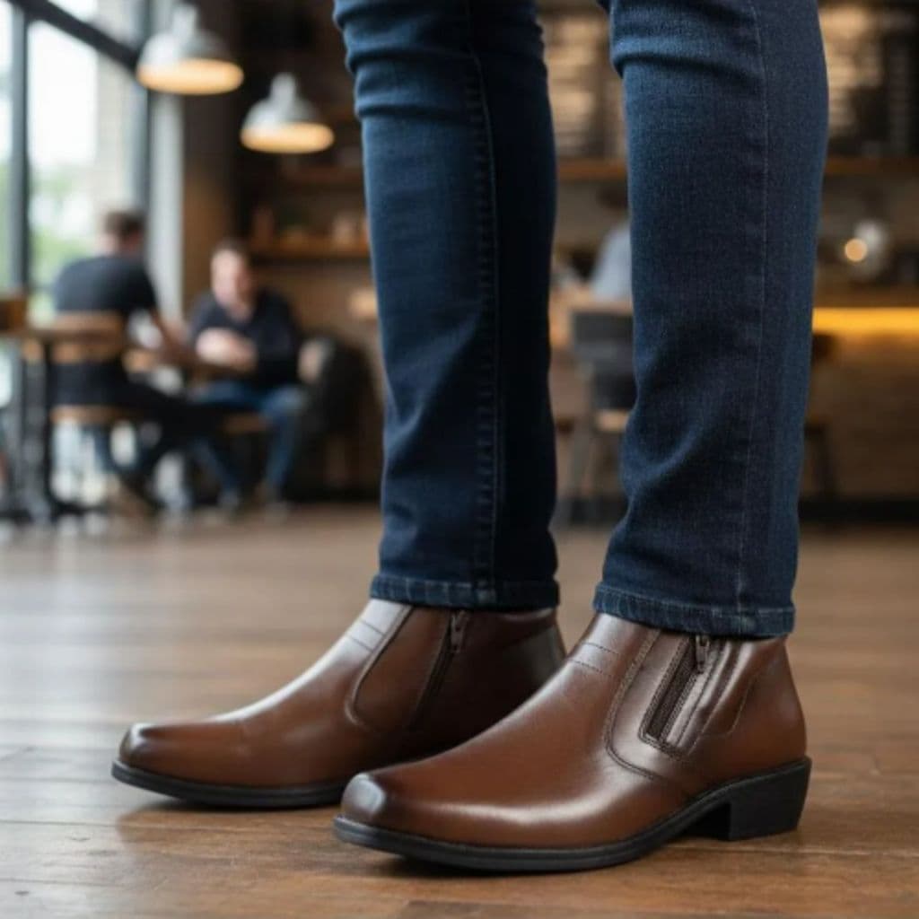 Bota Masculina Social Com Ziper Calce Fácil Com Solado Antiderrapante