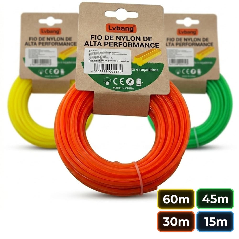 Kit Fio Nylon 3mm Roçadeira Cortador Grama Aparador Resistente 60m 45m 30m 15m Universal Sortido
