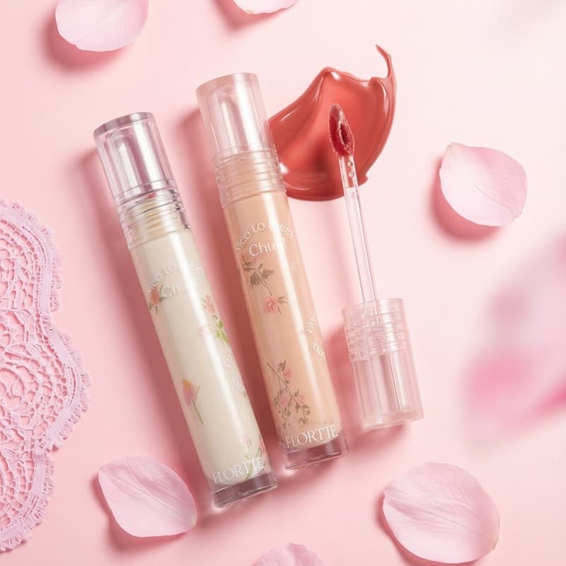 FLORTTE/Floria Water Gloss Lip Gloss Primeiro Beijo Série Primeiro Beijo Revelar Espelho Formando Filme Lip Gloss Estuda