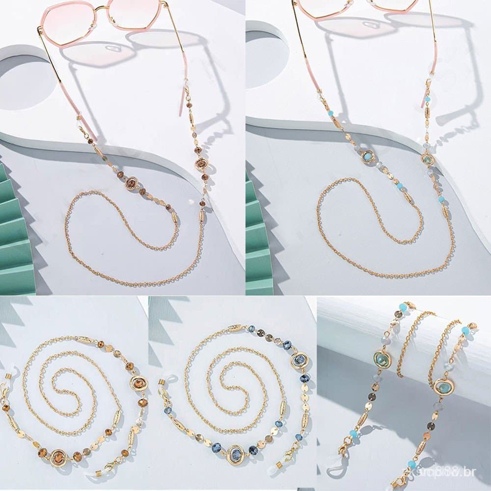 Corrente para óculos com strass, alça de metal para pescoço, antiderrapante, anti-perda, suporte para óculos de sol, não