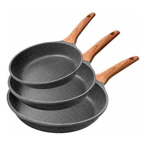 Kit De Frigideiras Antiaderentes 3 Peças Preto Marmorizado