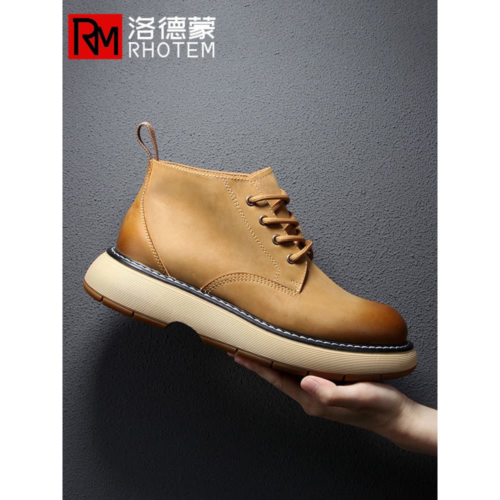 Botas de ruibarbo de marca de alta qualidade forro de lã masculino 2024 botas gerais americanas britânicas de couro genu