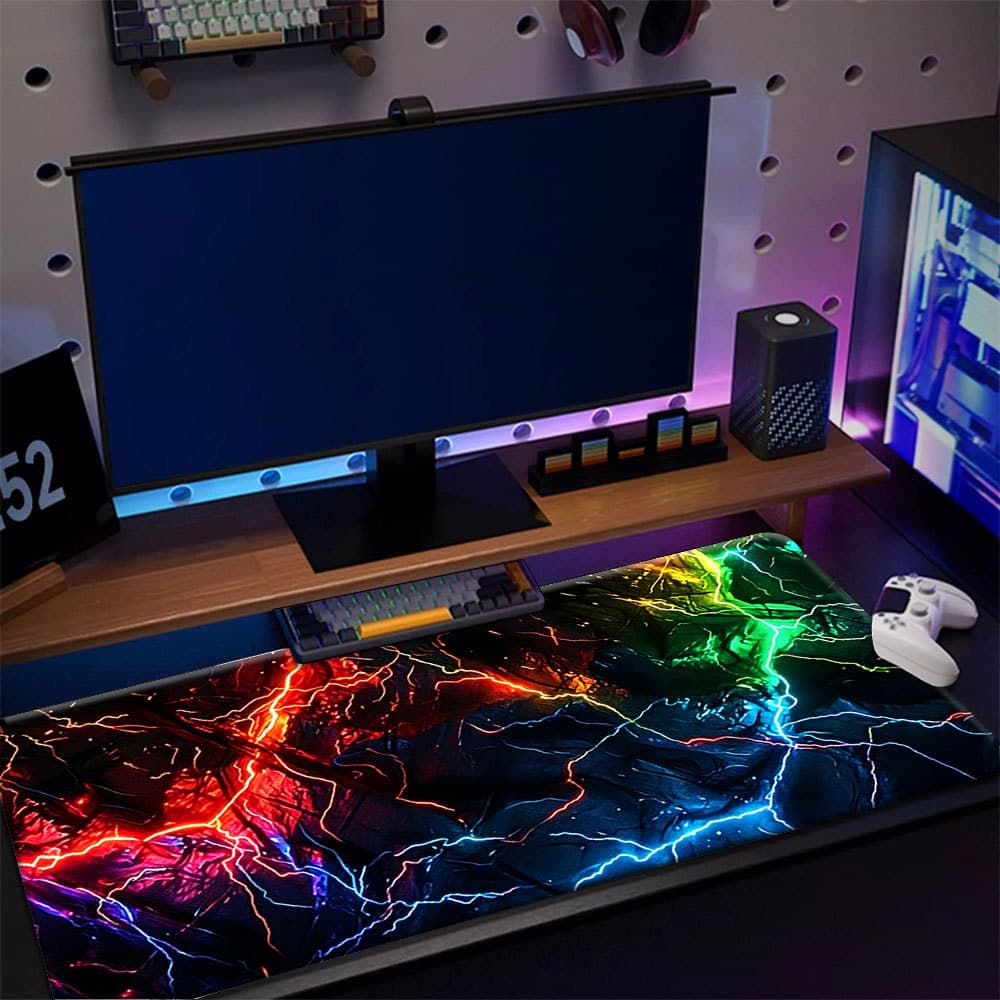 Rainbow Neon Lightning Gaming Grande Mouse Pad Antiderrapante Tapete De Mesa 30 * 80CM