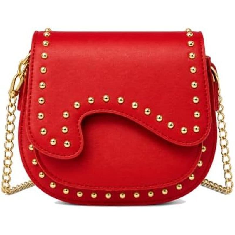 Bolsa De Sela Cravejada Para Mulheres , Crossbody De Couro Sintético Com Corrente