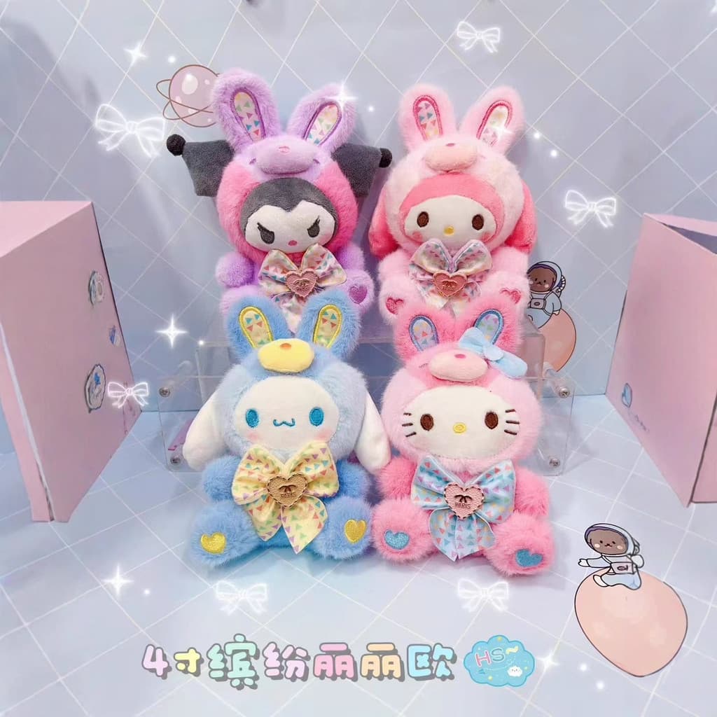 Novo estilo colorido Sanrio coelho de páscoa melodia canela cão Kulomi brinquedo de pelúcia gato boneca pingente