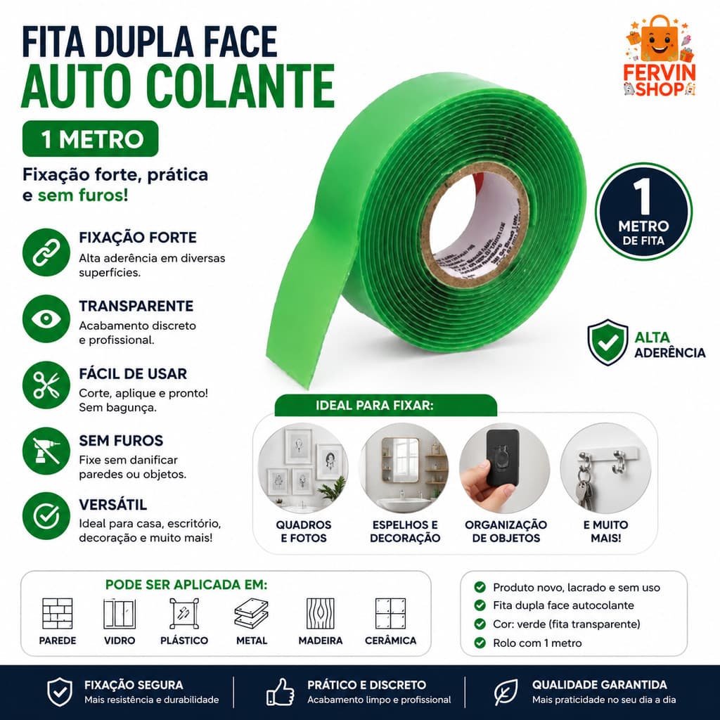 FITA DUPLA FACE AUTO COLANTE - 12MM X 1 METRO