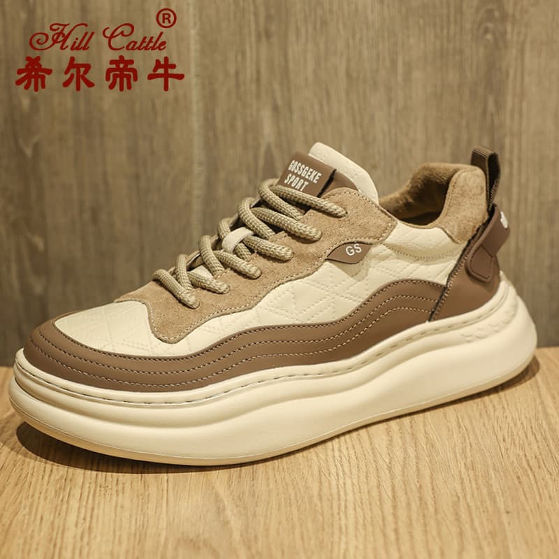 Sapatos masculinos genuínos outono 2024 novo estilo esportes masculinos tênis casuais de sola grossa sapatos de aumento