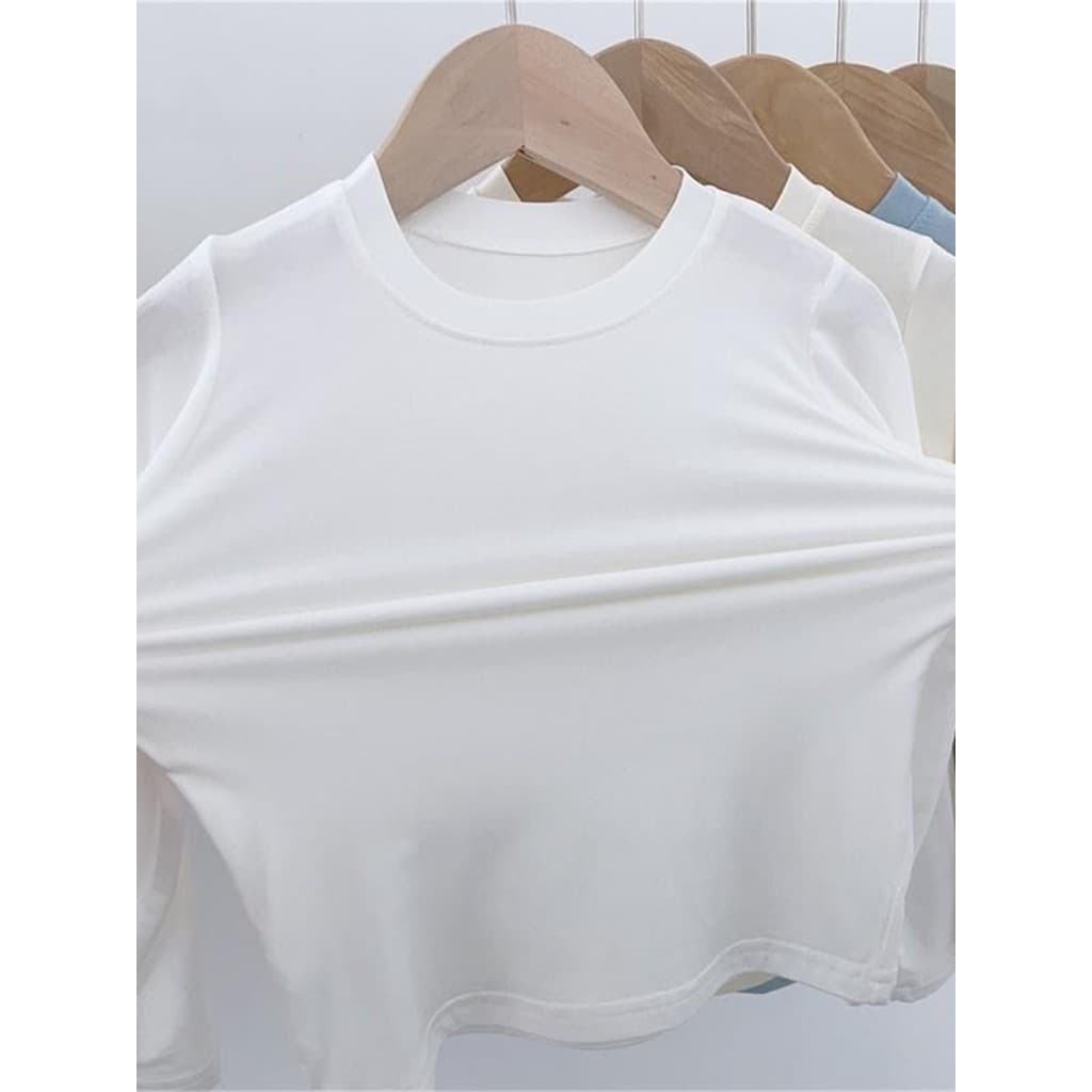 Crianças de manga comprida camiseta primavera outono 2026 novo estilo meninos meninas bebê moda camisa de fundo cor sóli