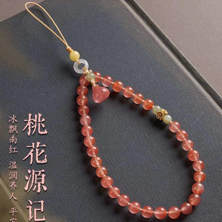 Bing Piao Nanhong ágata corrente do telefone móvel pingente pulseira de pulso mão frisado feminino bonito doce ins estil