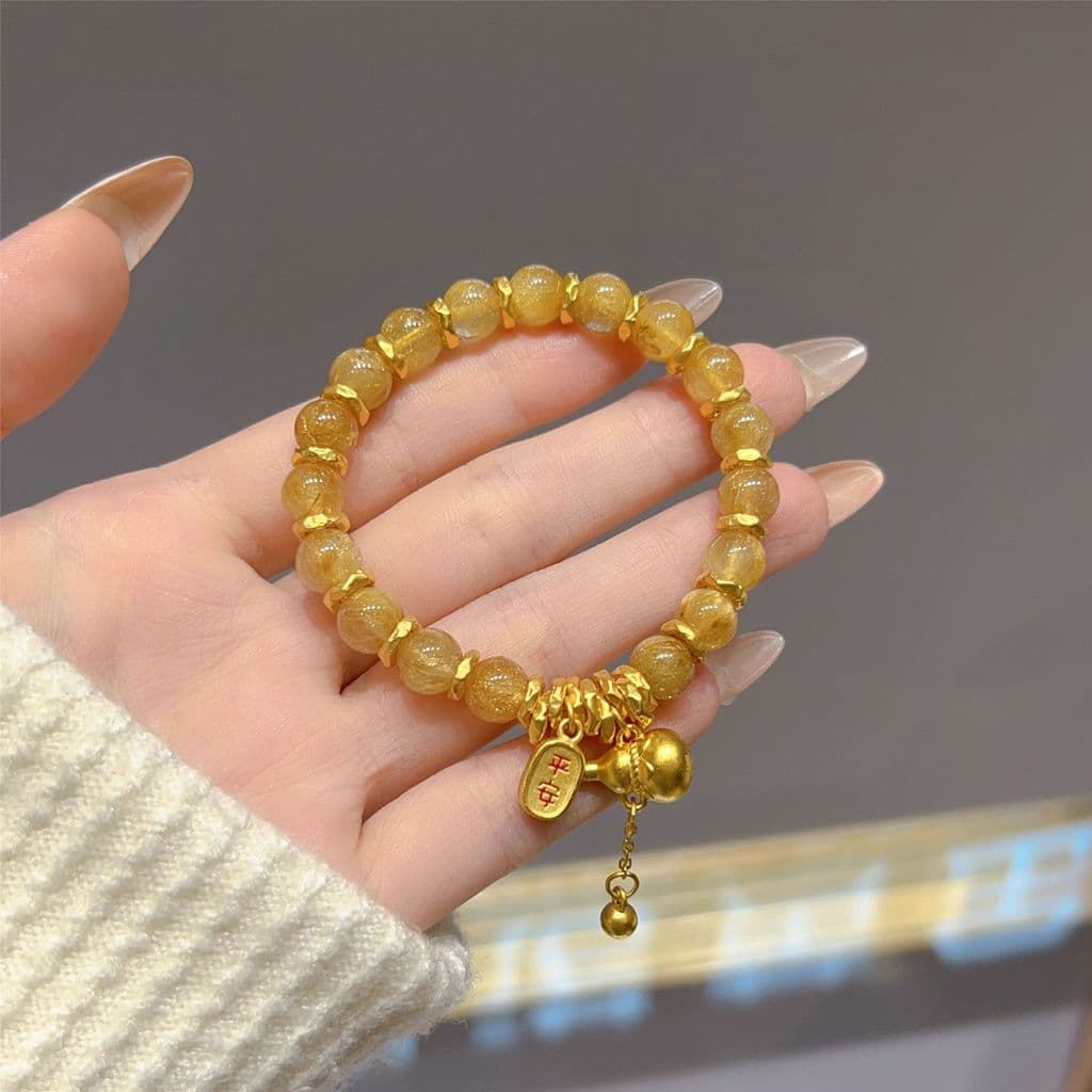 Nova pulseira de citrino em estilo chinês, luxo leve, retrô e exclusiva, com cabaça dourada da fortuna, para mulheres, u