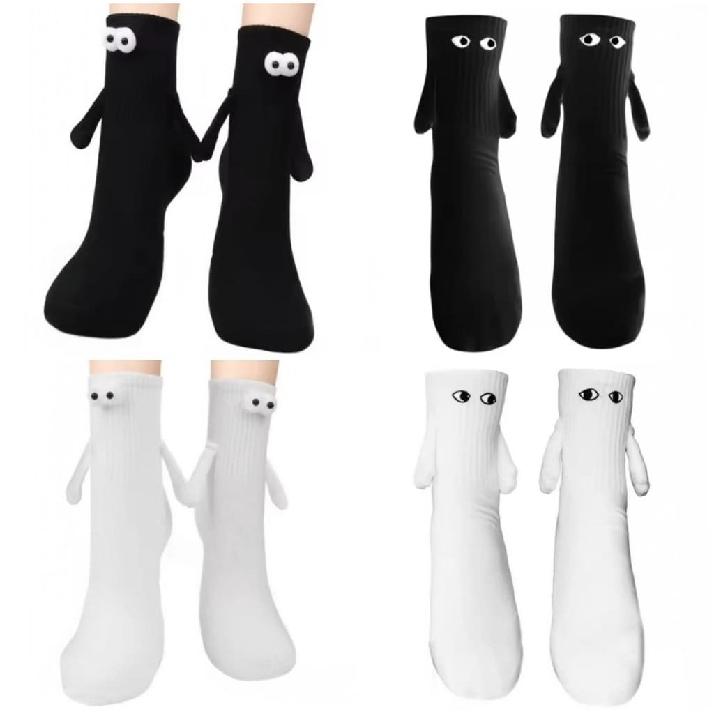 Meias Magnéticas Com Mãos Mulheres Homens Moda Preto Branco Engraçado Bonito Dos Desenhos Animados Olhos Casal De Tubo M