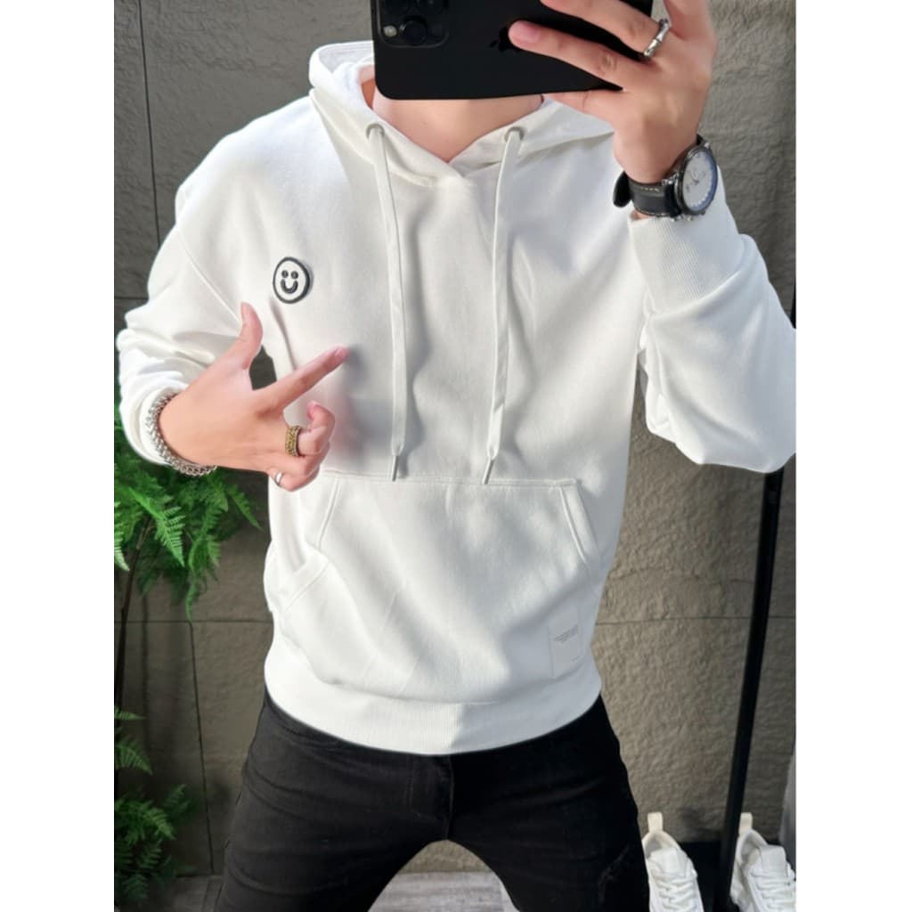 Estação europeia 2025 outono Smiley Street Wear moletom com capuz masculino americano Casual solto simples All-Match jaq