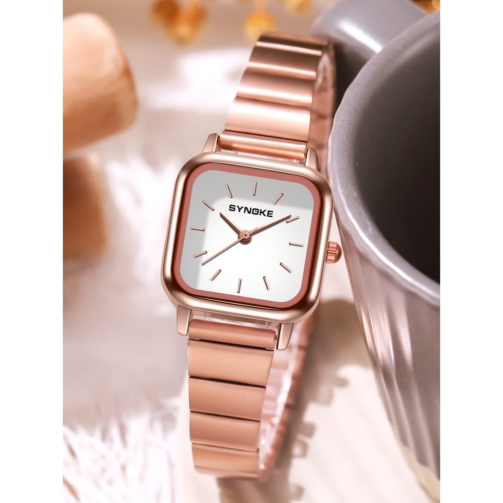 Momento luz luxo moda simples relógio quadrado liga de bambu peça aço banda personalizado relógio quartzo senhoras influ