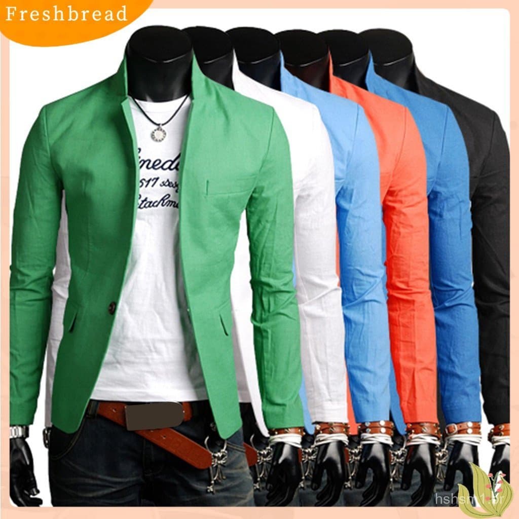 Blazer Masculino de Outono em Cor Sólida com Gola de Lapela, Botões e Bolsos Decorativos para Negócios
